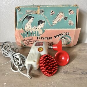 Vtg WAHL Massager Vibrator Model E Hand Held 3 Attachments Original Box WORKS